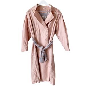 Vintage Evan Picone Trench Coat Size L Pink Jacket Longline Preppy Twee Grandma